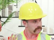 Construction worker drills the ass of two horny TS