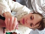 Brunette Amateur Sucks and Jerks Dick, Cum in Mouth