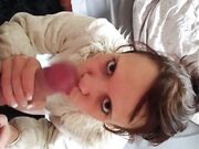 Brunette Amateur Sucks and Jerks Dick, Cum in Mouth
