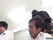 Strict teacher Riko Tanaka makes two students licking her out