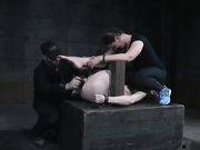 Violet Monroe eats mistress' twat while toyed by her master