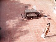 Public Courtyard Blowjob and Fucking with a Hot Brunette Amateur Couple