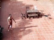 Public Courtyard Blowjob and Fucking with a Hot Brunette Amateur Couple