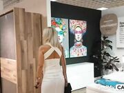 Big-Titted Blonde Babe Masturbates in a Public Market