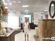 Big-Titted Blonde Babe Masturbates in a Public Market