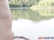 Big-Titted Babe Blows a Nerd on the Beach