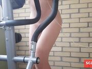 Naked MILF on Exercise Bike, Solo Webcam Footjob