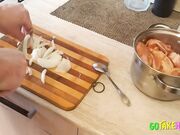 Blonde Babe Fucks Herself with Fruit in the Kitchen