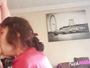 Amateur Brunette Deepthroats and Gags on a Big Cock