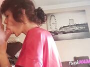 Amateur Brunette Deepthroats and Gags on a Big Cock