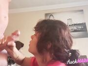 Amateur Brunette Deepthroats and Gags on a Big Cock