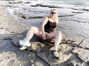 Blonde MILF Masturbates and Squirts on Public Beach