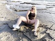 Blonde MILF Masturbates and Squirts on Public Beach