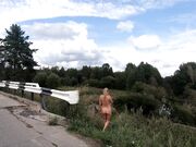 Blonde Babe Strips on the Bridge