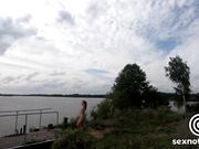 Blonde Babe Strips on the Bridge