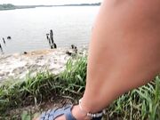 Blonde Babe Strips on the Bridge