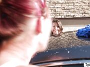 Slut carwashers give this customer a extra anal