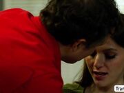 Making out with this sexy brunette TS librarian