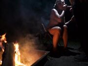 Big-Titted Blonde Blows Cock at Camp