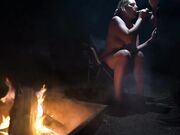 Big-Titted Blonde Blows Cock at Camp