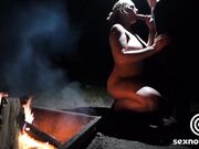 Big-Titted Blonde Blows Cock at Camp