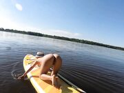 Blonde MILF Plays with Dildo and Gives Blowjob on a SUP Board