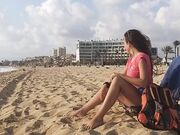 Flashing Hairy Pussy by Taking Off Panties at the Beach Sunset