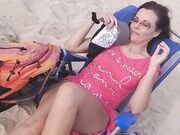 Flashing Hairy Pussy by Taking Off Panties at the Beach Sunset