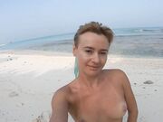 Blonde Solo Female's Nudist Walk on the Beach