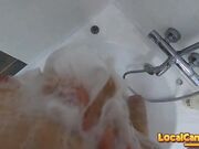 Big-Ass Black Teen's Solo Shower Footjob on Webcam