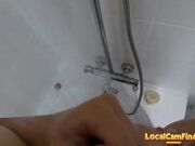 Big-Ass Black Teen's Solo Shower Footjob on Webcam