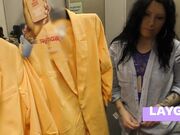 Sexy Tattooed MILF Gives Public Blowjob in Fitting Room for New Jeans