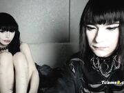 Emo girl jerks goth shemale cock while sucking deep