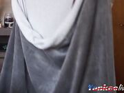 Redhead co-ed slowly strips to lingerie while cleaning her room.