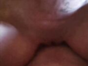 Tattooed small-tit brunette MILF bareback fuck and riding POV