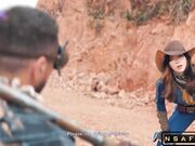 Sexy Cowgirl in Blue Latex Fucked Hard in Desert