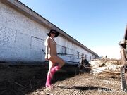 Naked Blonde Russian Teen Walks on the Farm