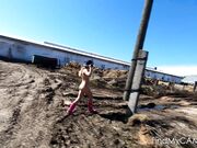 Naked Blonde Russian Teen Walks on the Farm